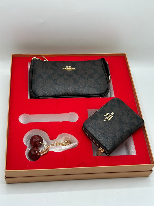 Coach Three Piece Gift Set Brown and Black color Brand Box - Sehr Noir
