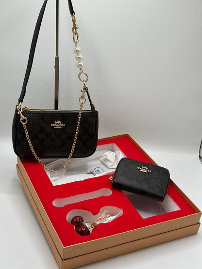 Coach Three Piece Gift Set Brown and Black color Brand Box - Sehr Noir